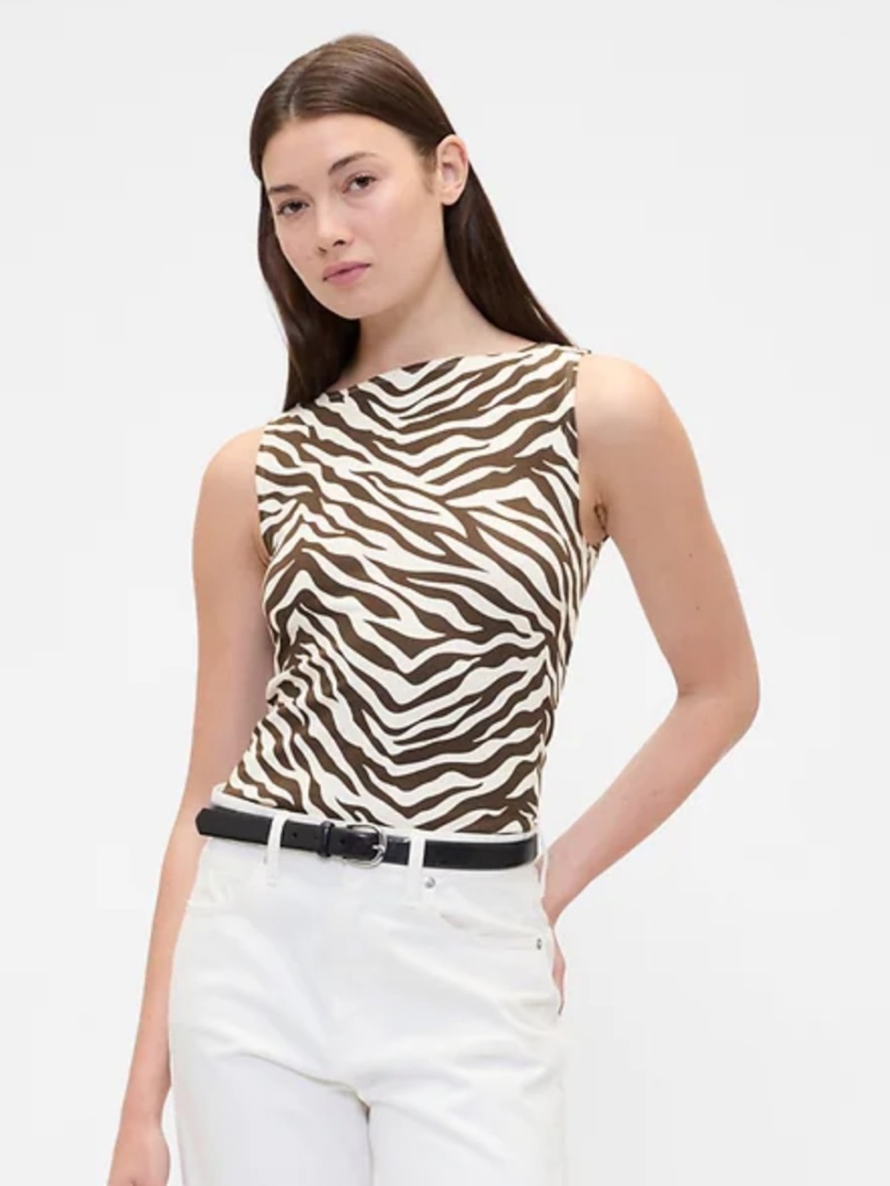 NWT Boatneck Zebra Print Shell Top in Large
